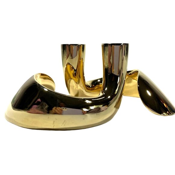 2 VTG Georg Jenson Candle Holders Gold Plt Stainless Rare Denmark MCM Minimal - Picture 7 of 16